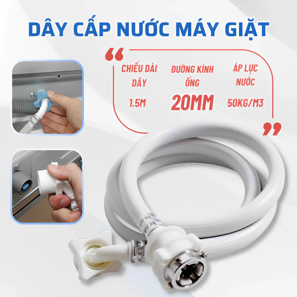 Dây Cấp Nước Máy Giặt Chiều Dài 1.5M Siêu Bền, Vòi Nước Máy Giặt Hàng Loại 1, Dây Dẫn Cấp Nước Máy Giặt Đa Năng