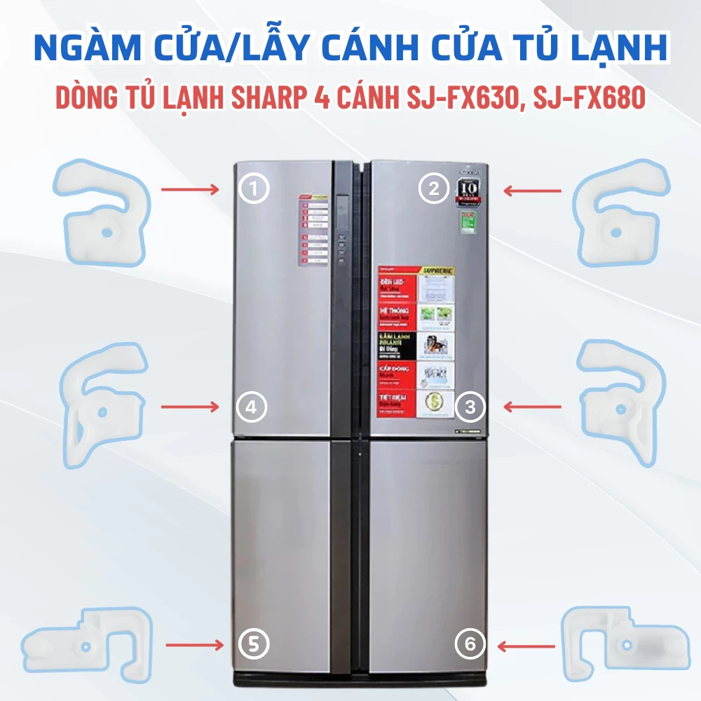 Ngoàm Cửa Tủ Lạnh SHARP Inverter SJ-FX630V-ST 4 Cánh 626 Lít, Lẫy Cánh Cửa Tủ Lạnh Sharp Chuẩn Theo Máy