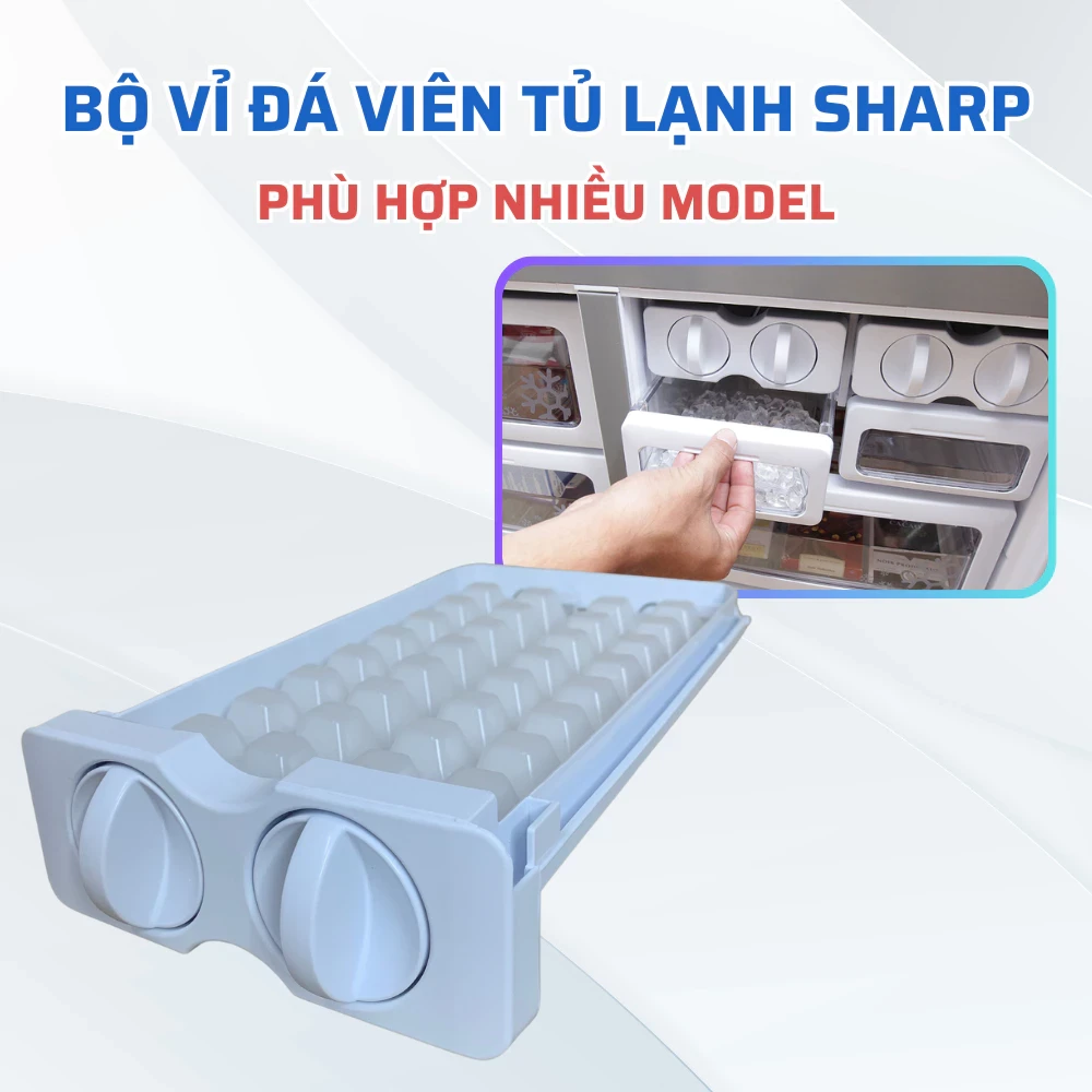 Vỉ Đá Viên Tủ Lạnh SHARP 4 Cánh Phù Hợp Nhiều Model, Khay Làm Đá Viên Tủ Lạnh Sharp Chuẩn Chính Hãng